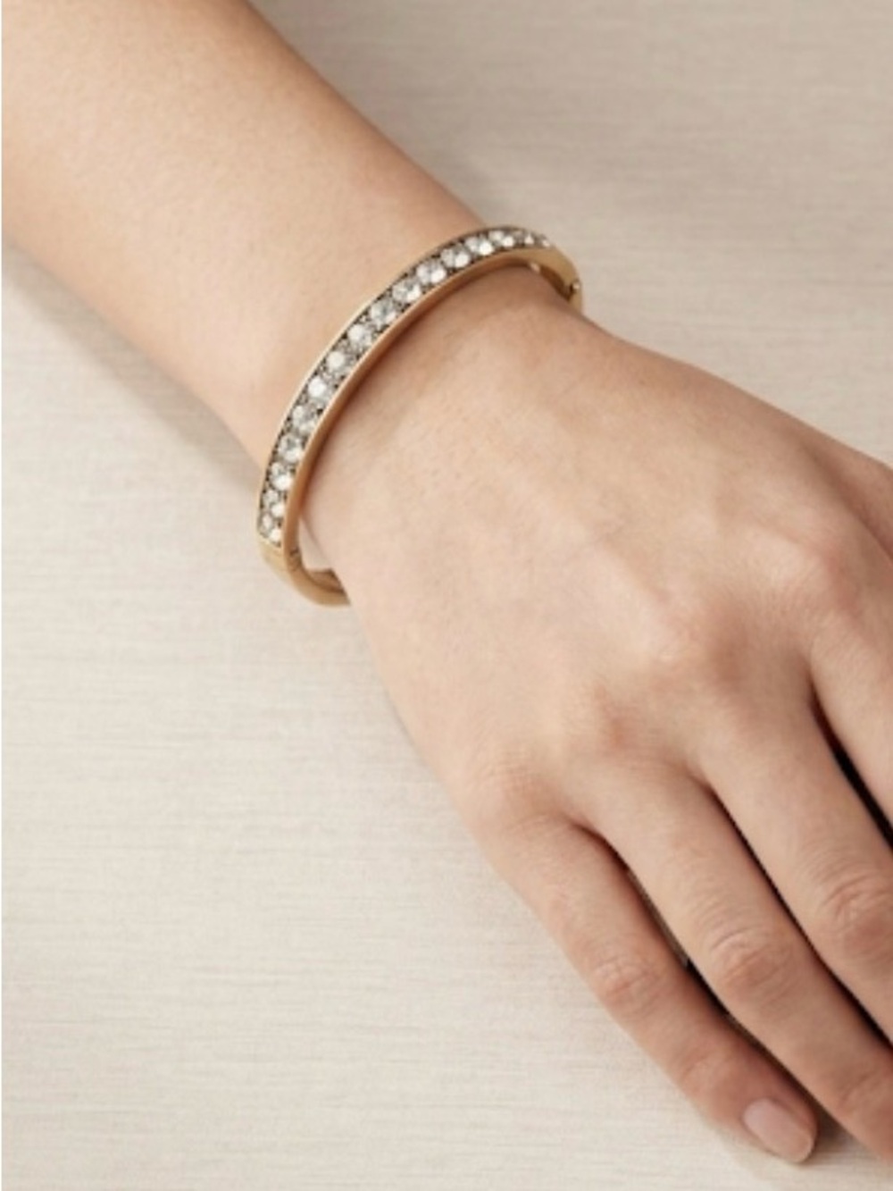 Gold Tone Bangle Bracelet with Rhinestones